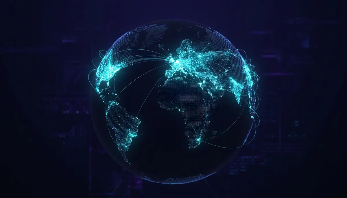 A dark globe where some regions glow cyan, showing uneven IPv6 adoption around the world
